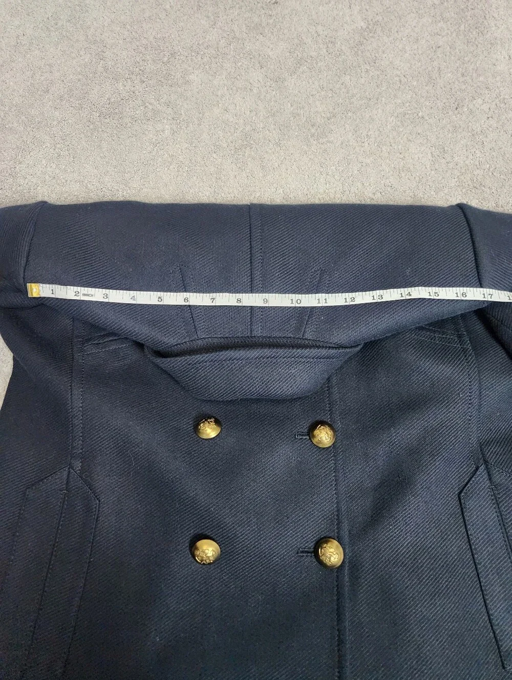 Heavy Cotton Pea Coat Navy Blue Gold Button Double Breasted XL Preppy Heritage - Picture 15 of 16